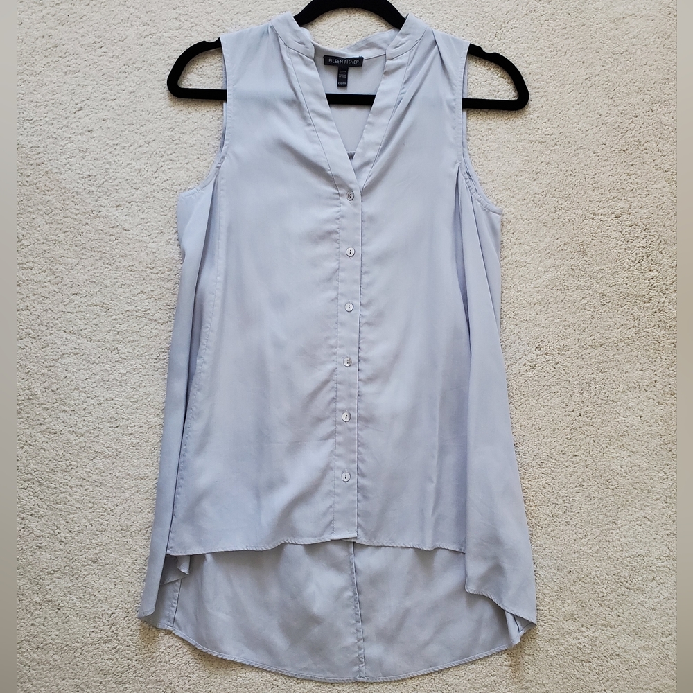 Eileen Fisher Sleeveless Button down V-neck 100% Tencel Shirt szXXS